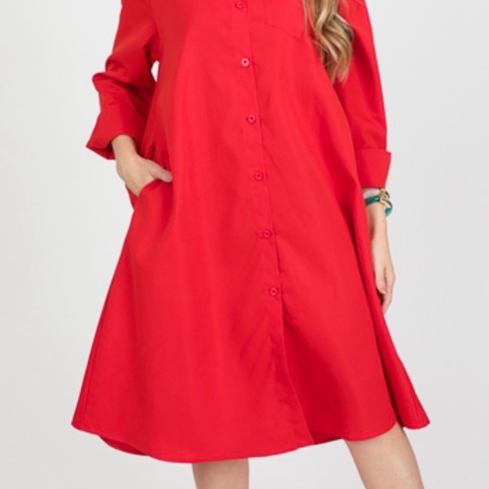Button-Down Red Shirt Dress